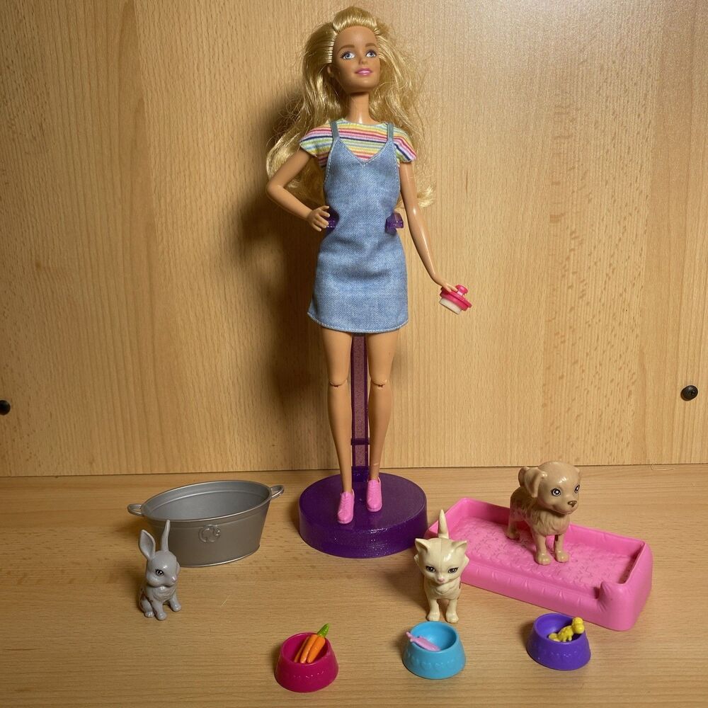 Barbie Play 'n Wash Pets Doll & Playset 3 Color-Change Animals